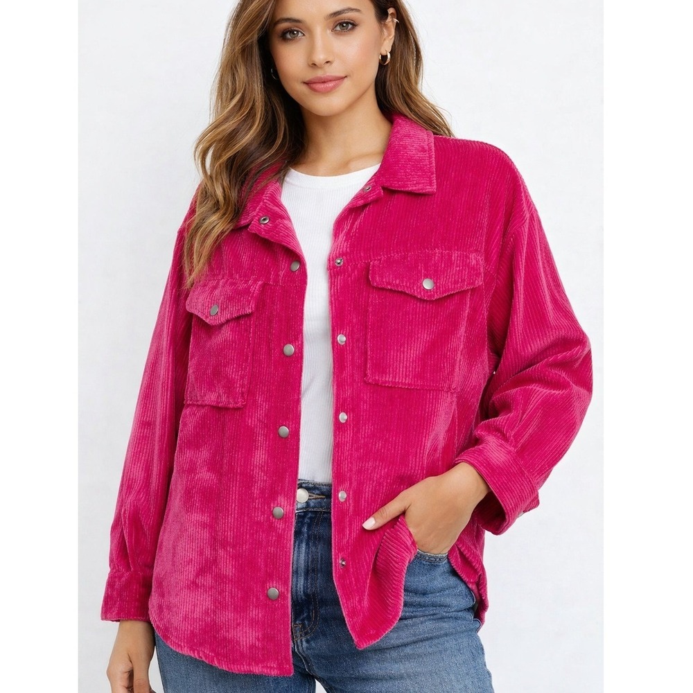 Wild Fable Pink Corduroy Shirt Jacket Snap Button Top Size L